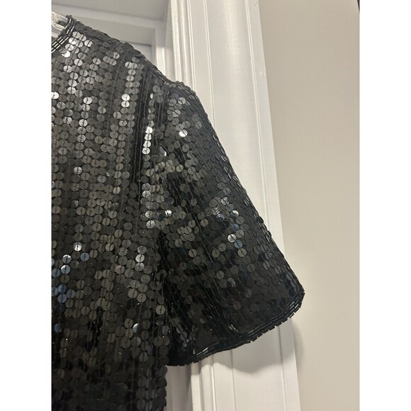 Talbots Petite Vintage 90’s Women's Size Small Black Silk Sequined Top SS - Picture 3 of 4